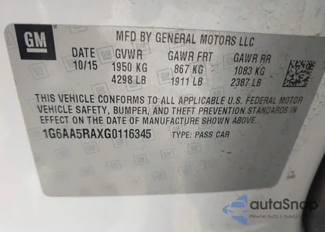2016 Cadillac Ats Standard from USA, damaged, VIN 1G6AA5RAXG0116345